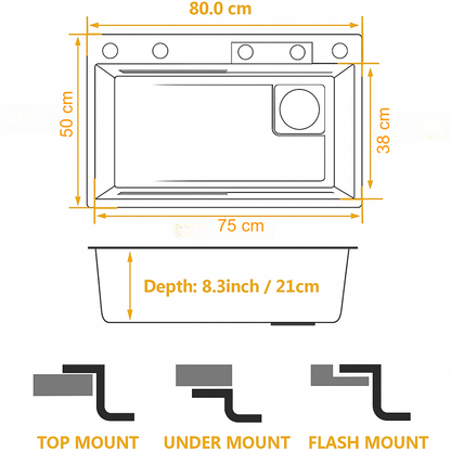 FIVIXIL Kitchen Sink Whale Digital Waterfall Sink with cup washer, soap dispenser, Flying Rain Waterfall Dispenser, Counter Controls, etc Workstation Kitchen Sink
