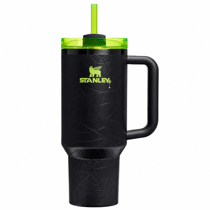 Stanley Quencher H2.0 FlowState tumbler 40 oz in Spider design, stainless steel with handle and straw