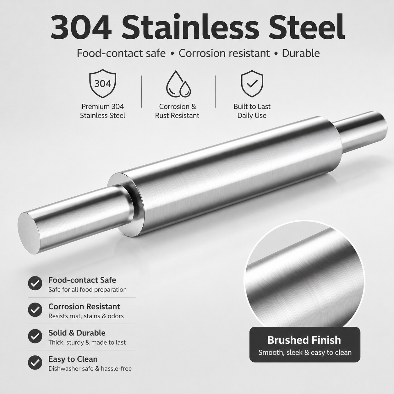 17-Inch Stainless Steel Rolling Pin - product image 4