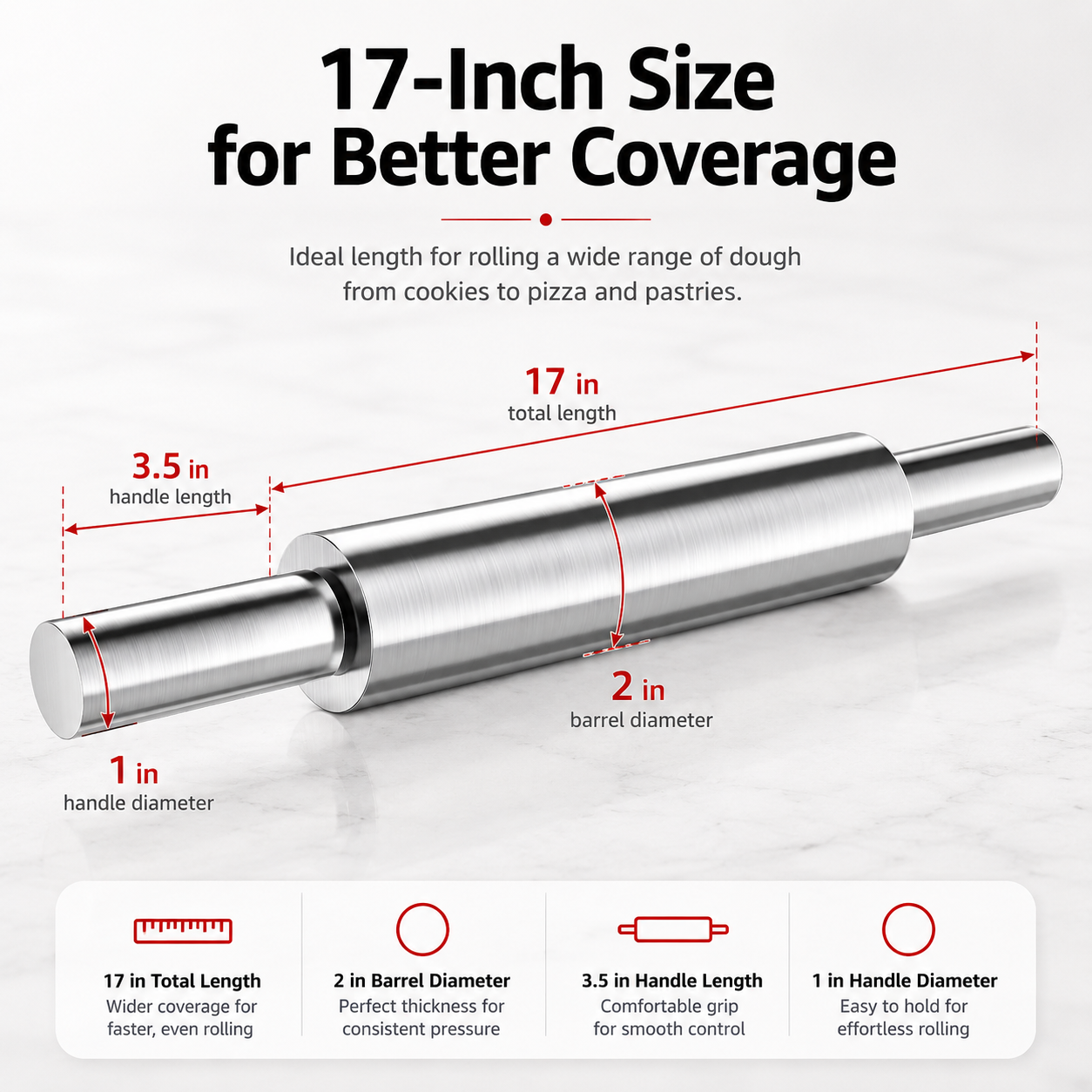 17-Inch Stainless Steel Rolling Pin - product image 2