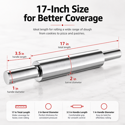 17-Inch Stainless Steel Rolling Pin - product image 2