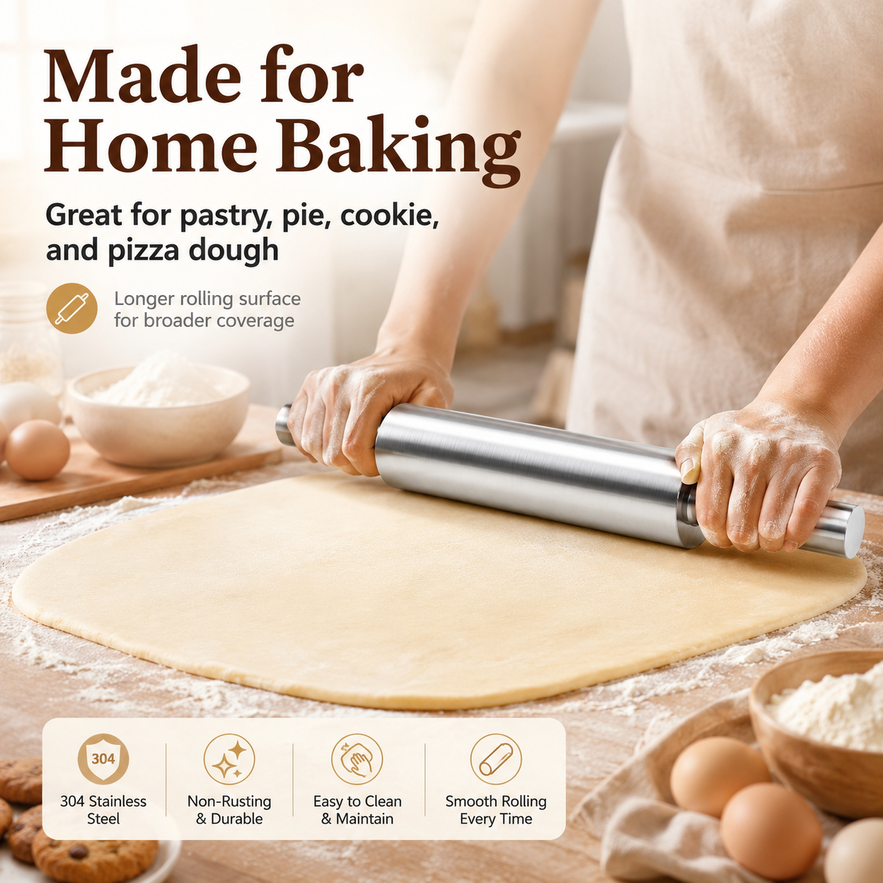 17-Inch Stainless Steel Rolling Pin - product image 3