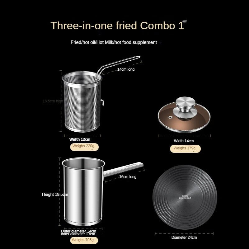 Stainless Steel Multifunction Pot With Lid Deep Fryer With Basket strainer French Fries Soup Noodle Induction Cooker Gas Kitchen - Tazeet.com