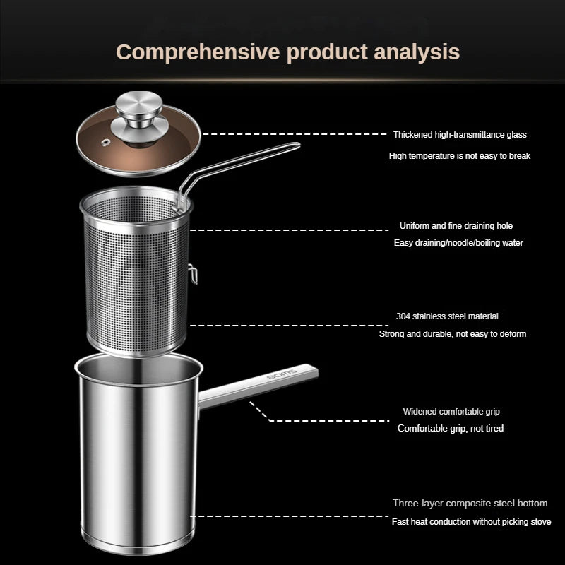 Stainless Steel Multifunction Pot With Lid Deep Fryer With Basket strainer French Fries Soup Noodle Induction Cooker Gas Kitchen - Tazeet.com