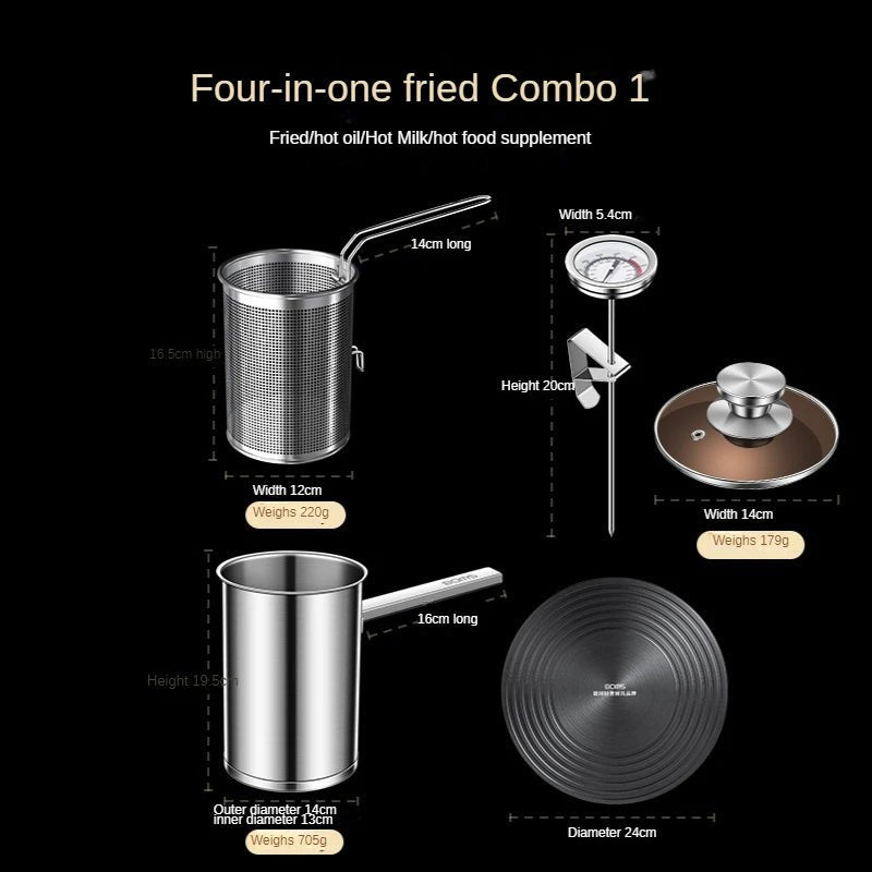 Stainless Steel Multifunction Pot With Lid Deep Fryer With Basket strainer French Fries Soup Noodle Induction Cooker Gas Kitchen - Tazeet.com