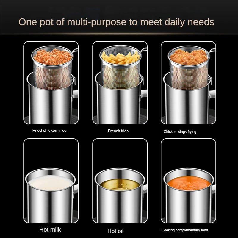 Stainless Steel Multifunction Pot With Lid Deep Fryer With Basket strainer French Fries Soup Noodle Induction Cooker Gas Kitchen - Tazeet.com