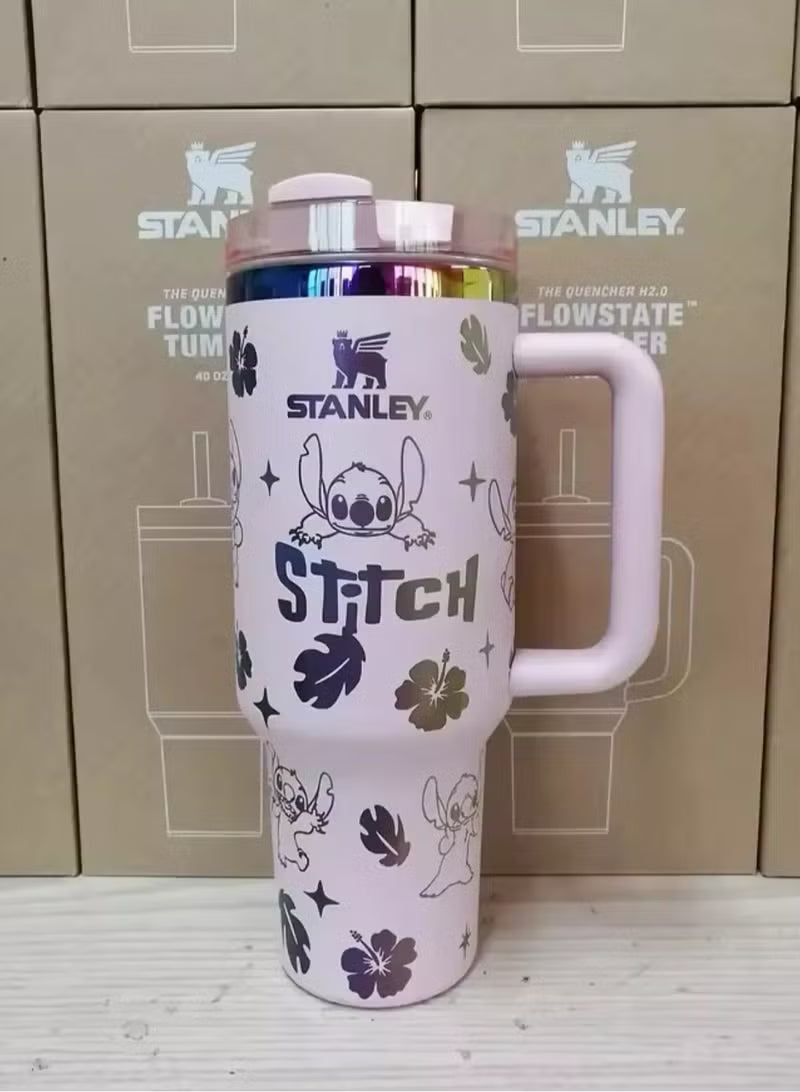 Stanley Quencher H2.0 FlowState tumbler 40 oz in Stitch purple, stainless steel with handle and straw