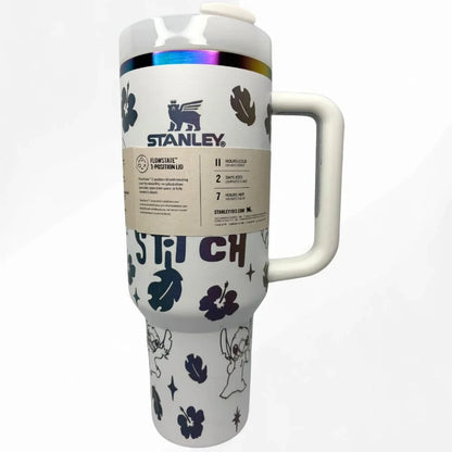 Stanley Quencher H2.0 FlowState tumbler 40 oz in Stitch white, stainless steel with handle and straw