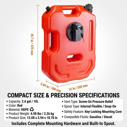 TAZEET 10 litre lockable portable fuel container and mounting bracket — gallery view 2
