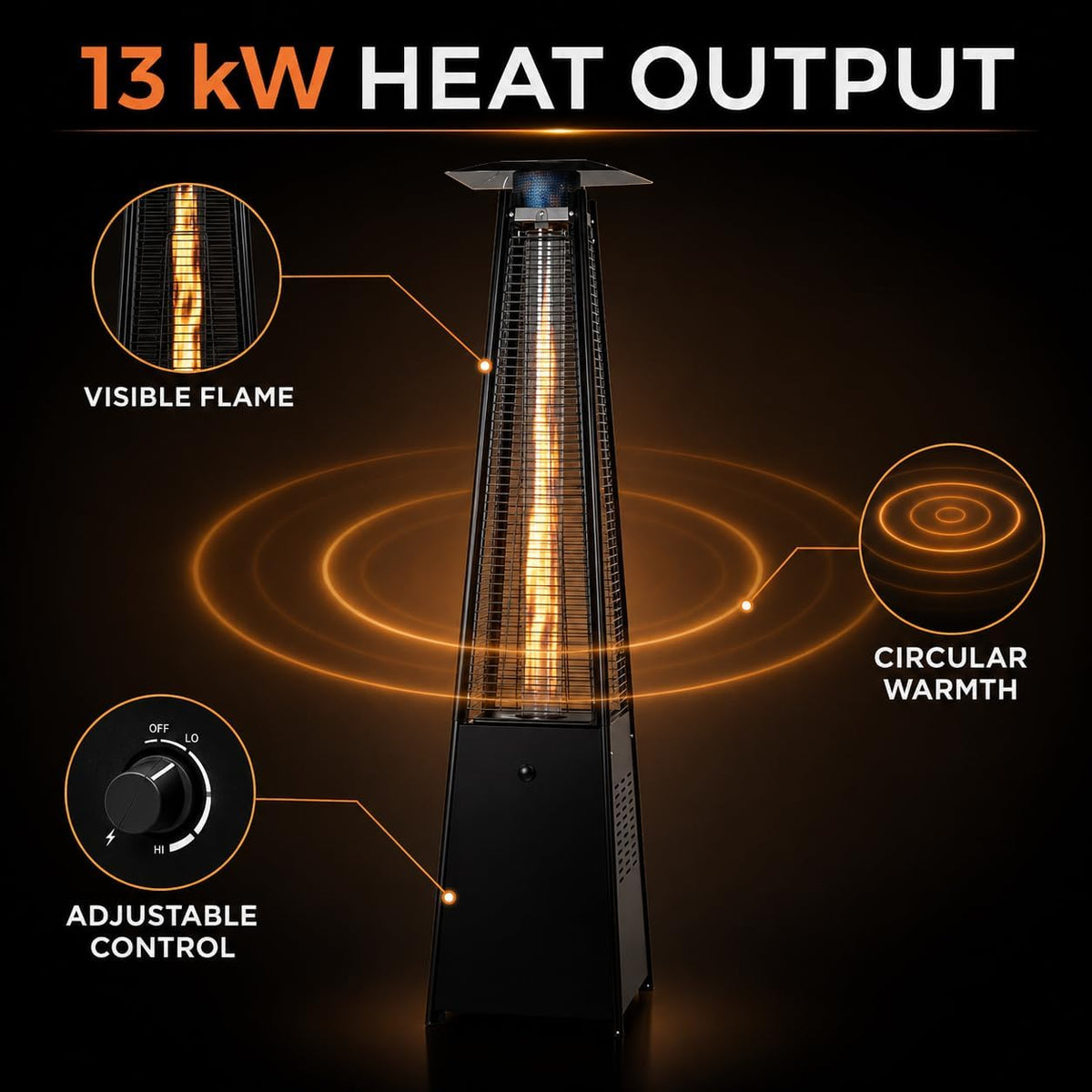 TAZEET black 13 kW pyramid outdoor gas patio heater — gallery view 3