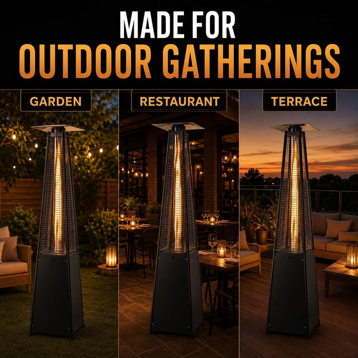 TAZEET black 13 kW pyramid outdoor gas patio heater — gallery view 7