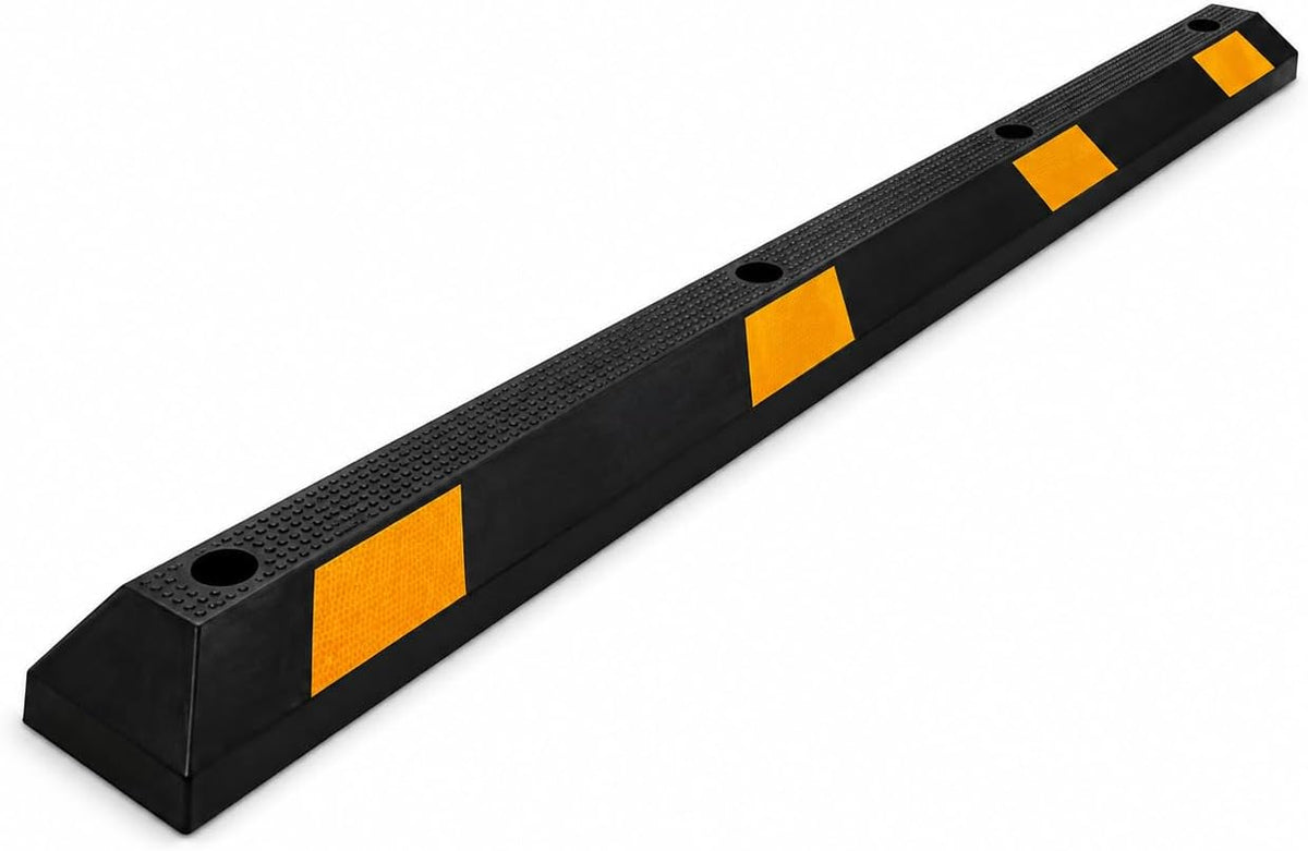 TAZEET 183 cm rubber parking wheel stop with yellow reflective markings — main product view