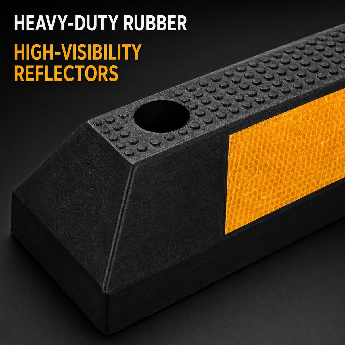 TAZEET 183 cm rubber parking wheel stop with yellow reflective markings — gallery view 3