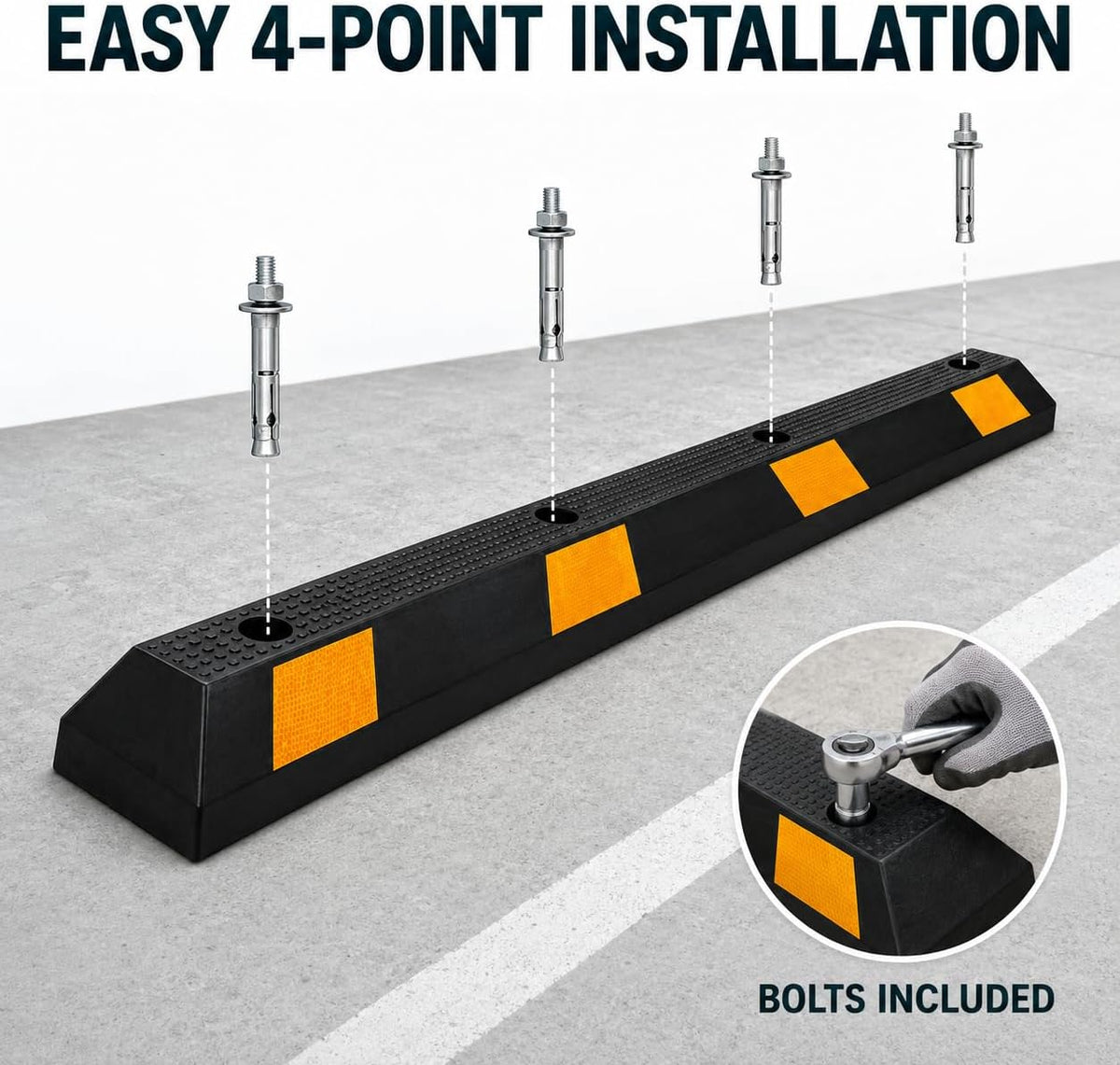 TAZEET 183 cm rubber parking wheel stop with yellow reflective markings — gallery view 4