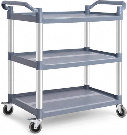TAZEET gray three-tier commercial rolling utility cart — main product view