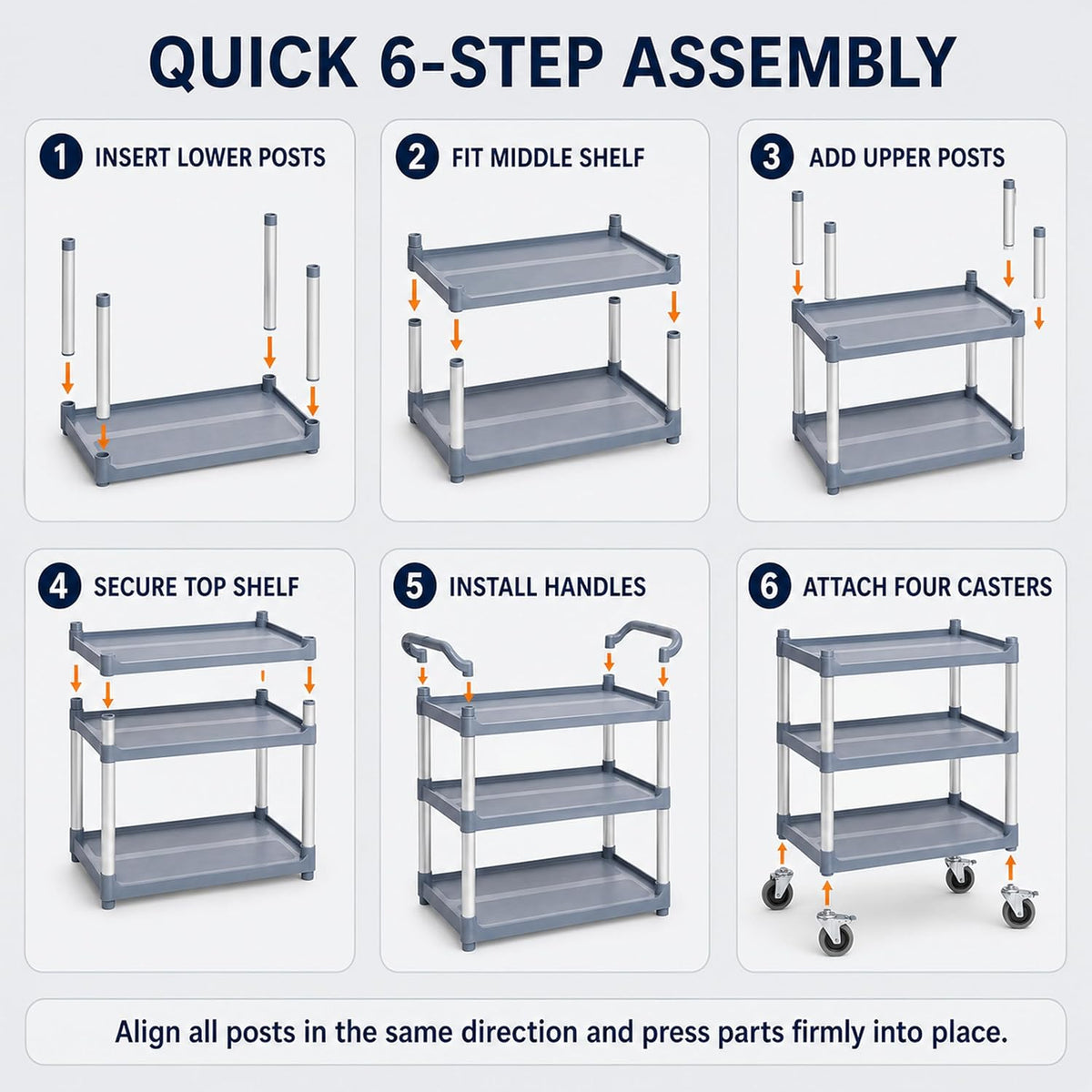 TAZEET gray three-tier commercial rolling utility cart — gallery view 5