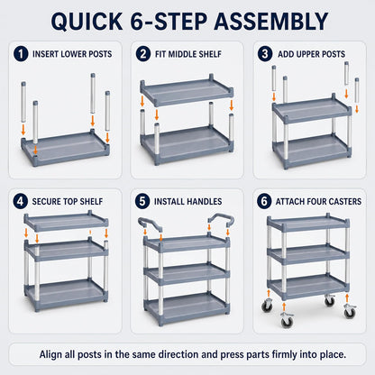 TAZEET gray three-tier commercial rolling utility cart — gallery view 5