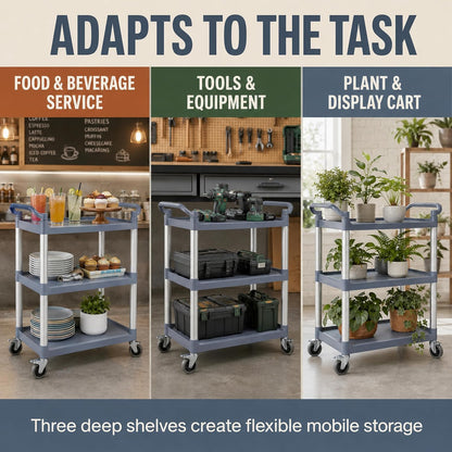 TAZEET gray three-tier commercial rolling utility cart — gallery view 6