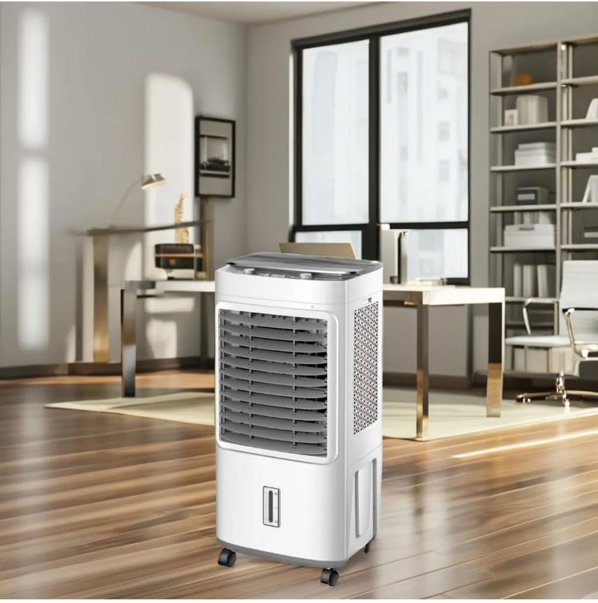 TAZEET portable air cooler product dimensions and casters