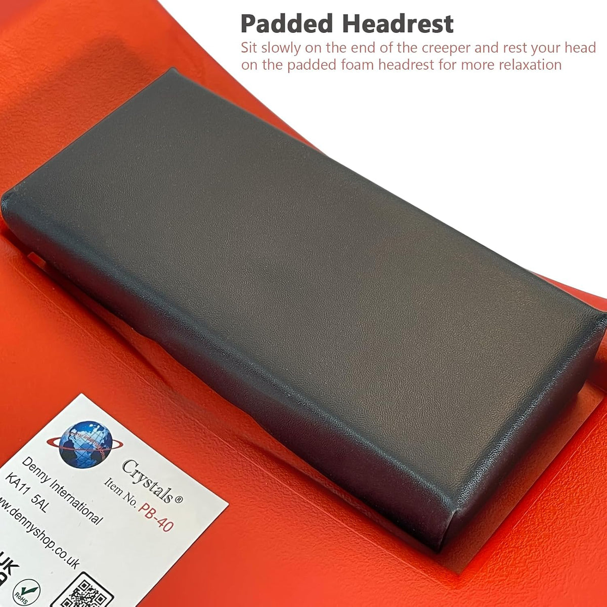 TAZEET red 40-inch mechanic creeper board with padded headrest — gallery view 3