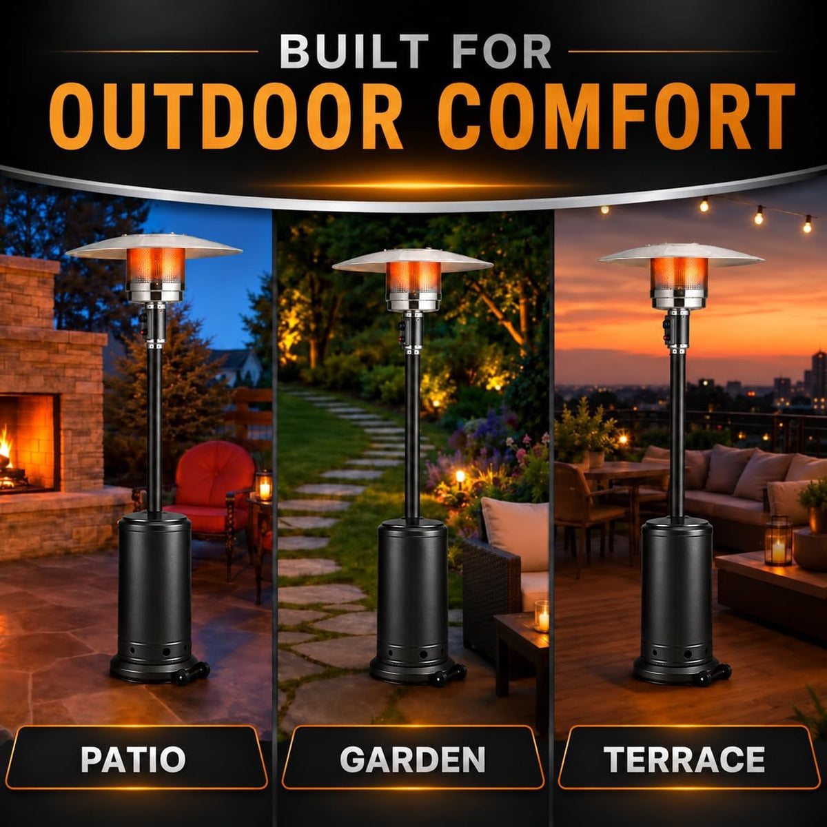Black 87-inch gas patio heater – gallery view 4