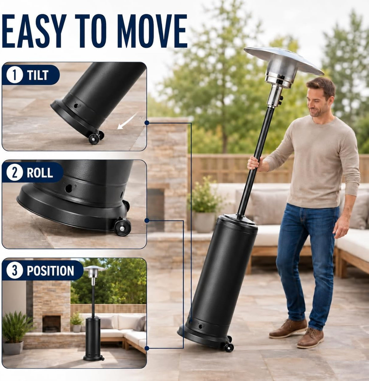 Black 87-inch gas patio heater – gallery view 7