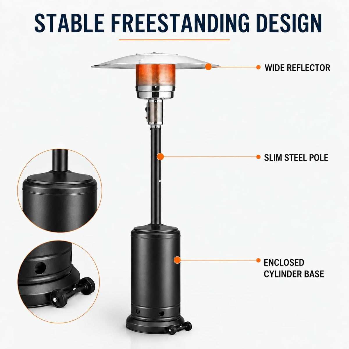 Black 87-inch gas patio heater – gallery view 8