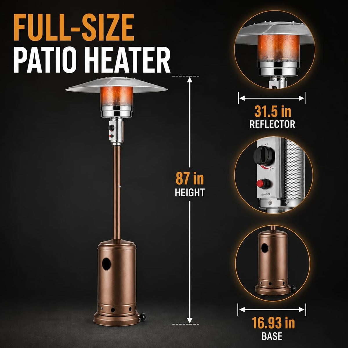 Bronze 87-inch gas patio heater – gallery view 3