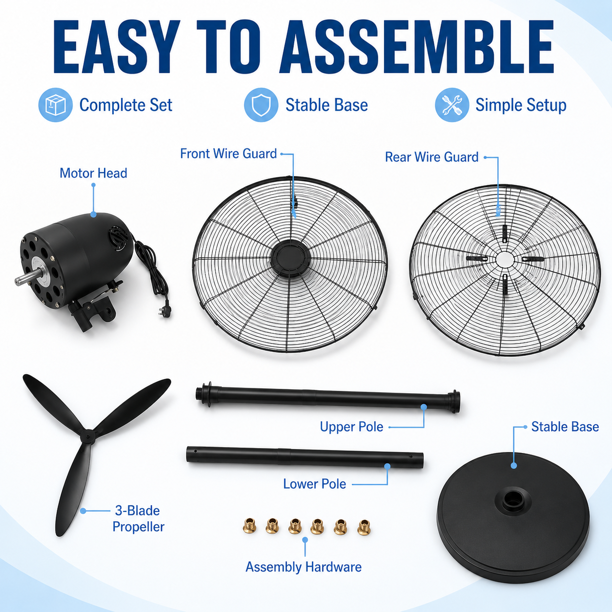 TAZEET aluminum blade stand fan for commercial air circulation
