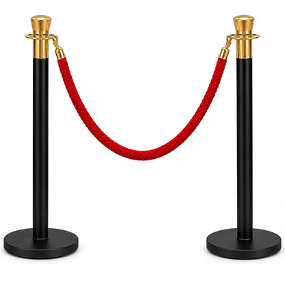 2-post black queue barrier set with red velvet rope