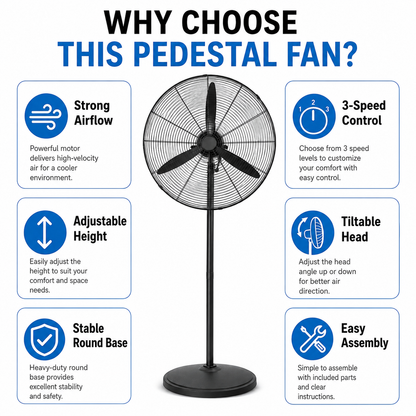 TAZEET heavy duty metal stand fan for restaurant garage and workshop