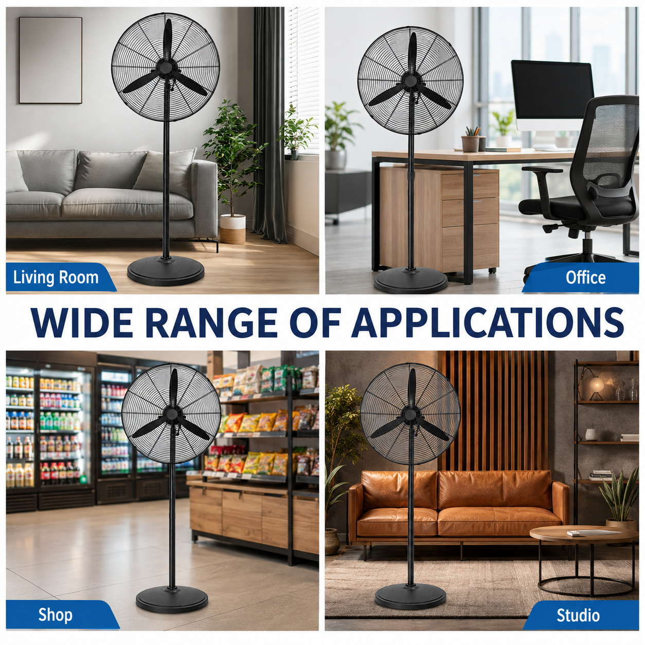 TAZEET high velocity pedestal fan with three speed settings