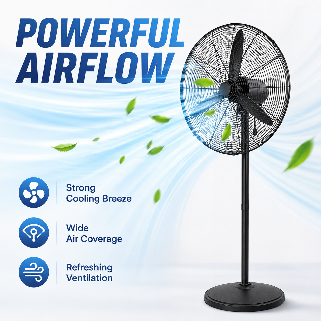 TAZEET industrial pedestal fan with stable floor base