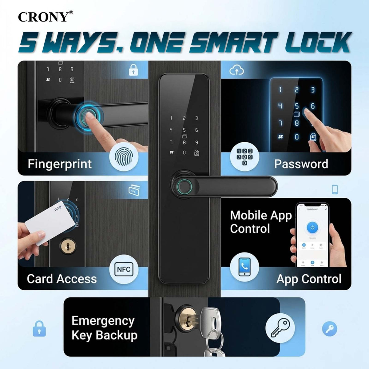 TAZEET JP-S2 Wi-Fi biometric smart door lock – image 2