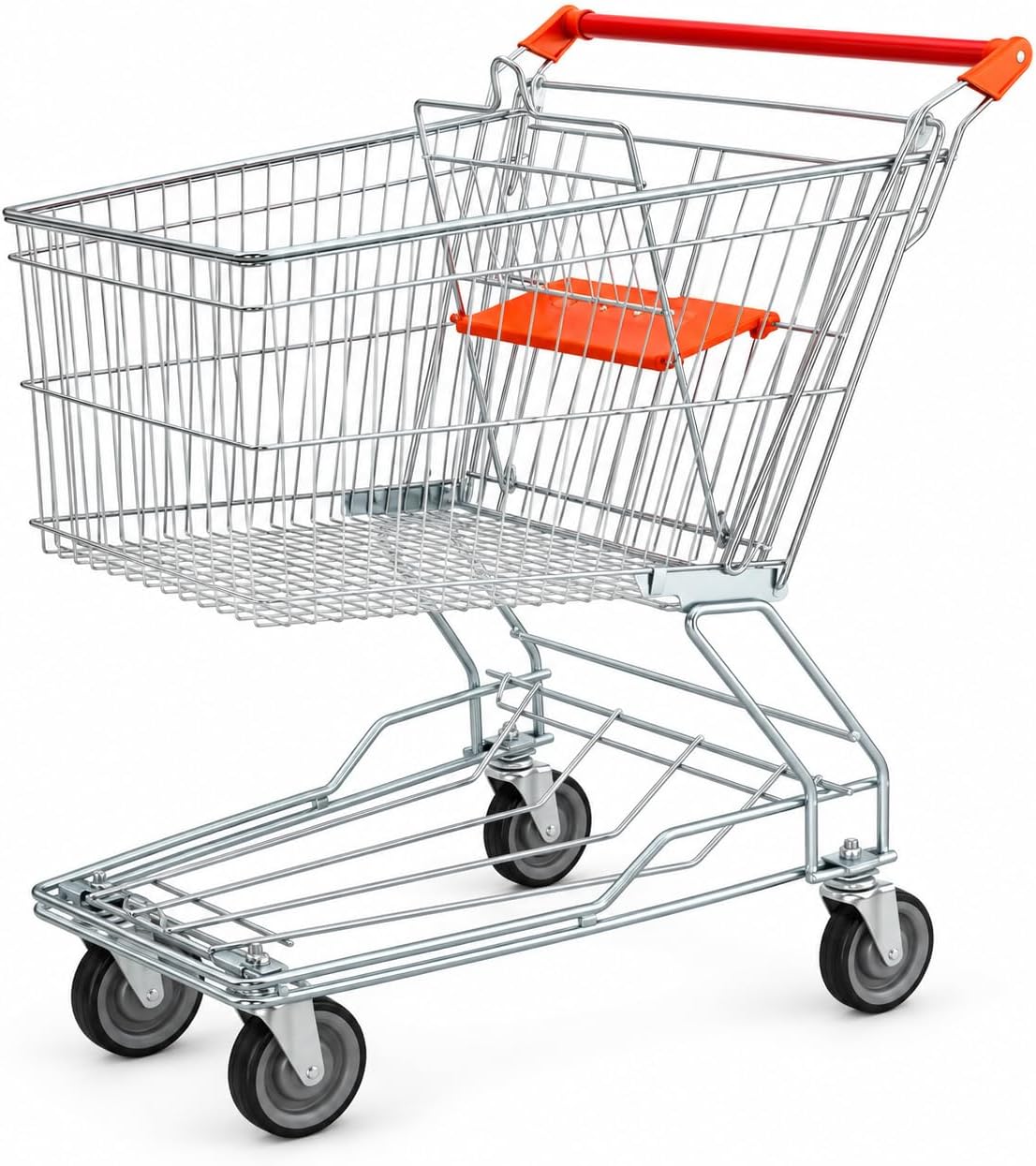 TAZEET silver metal shopping trolley with red handle and four caster wheels