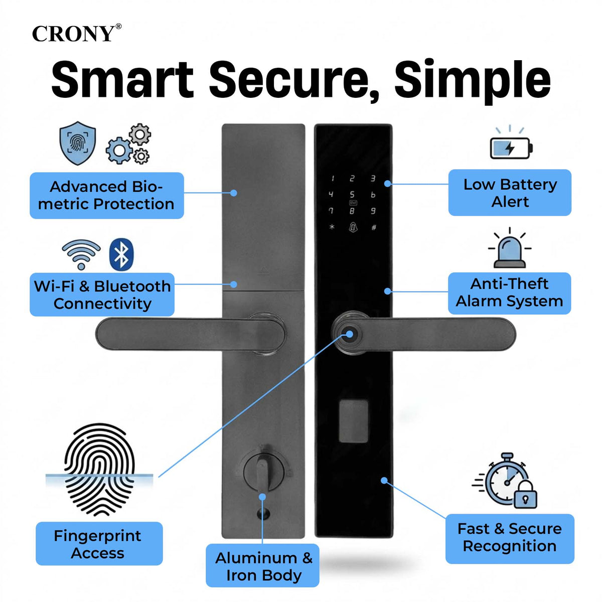 TAZEET MJ-18 Wi-Fi biometric smart door lock – image 4