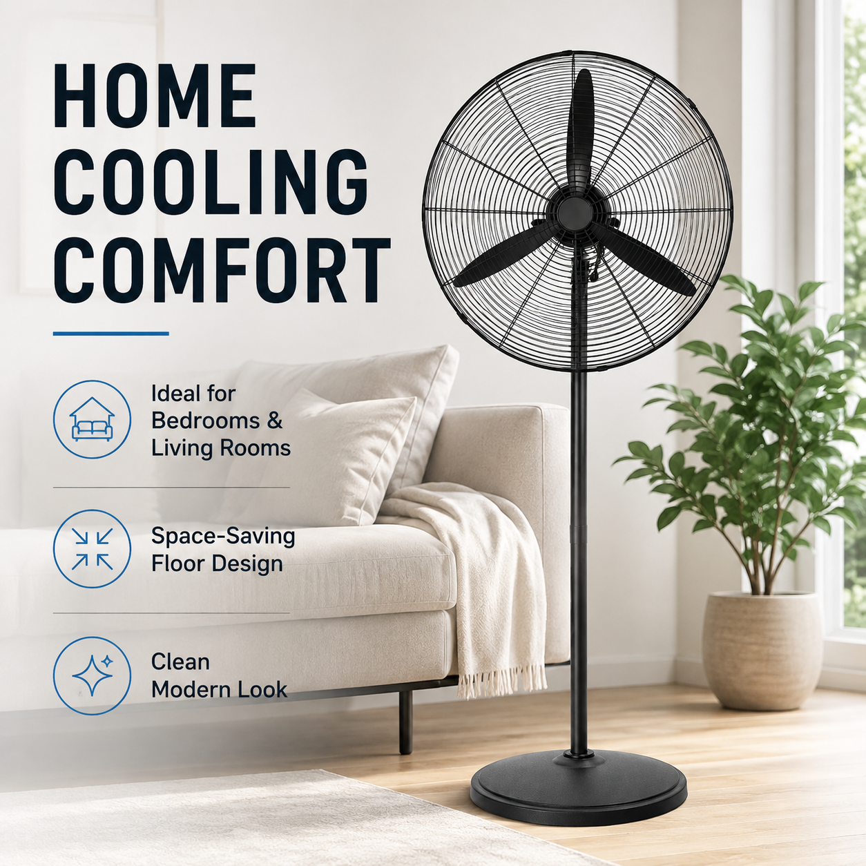 TAZEET industrial pedestal fan available in 20, 24, 26 and 30 inch sizes