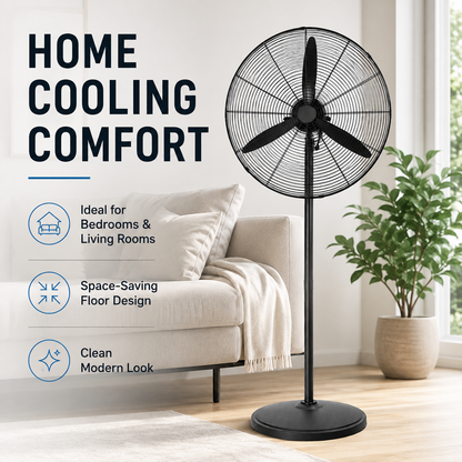 TAZEET industrial pedestal fan available in 20, 24, 26 and 30 inch sizes