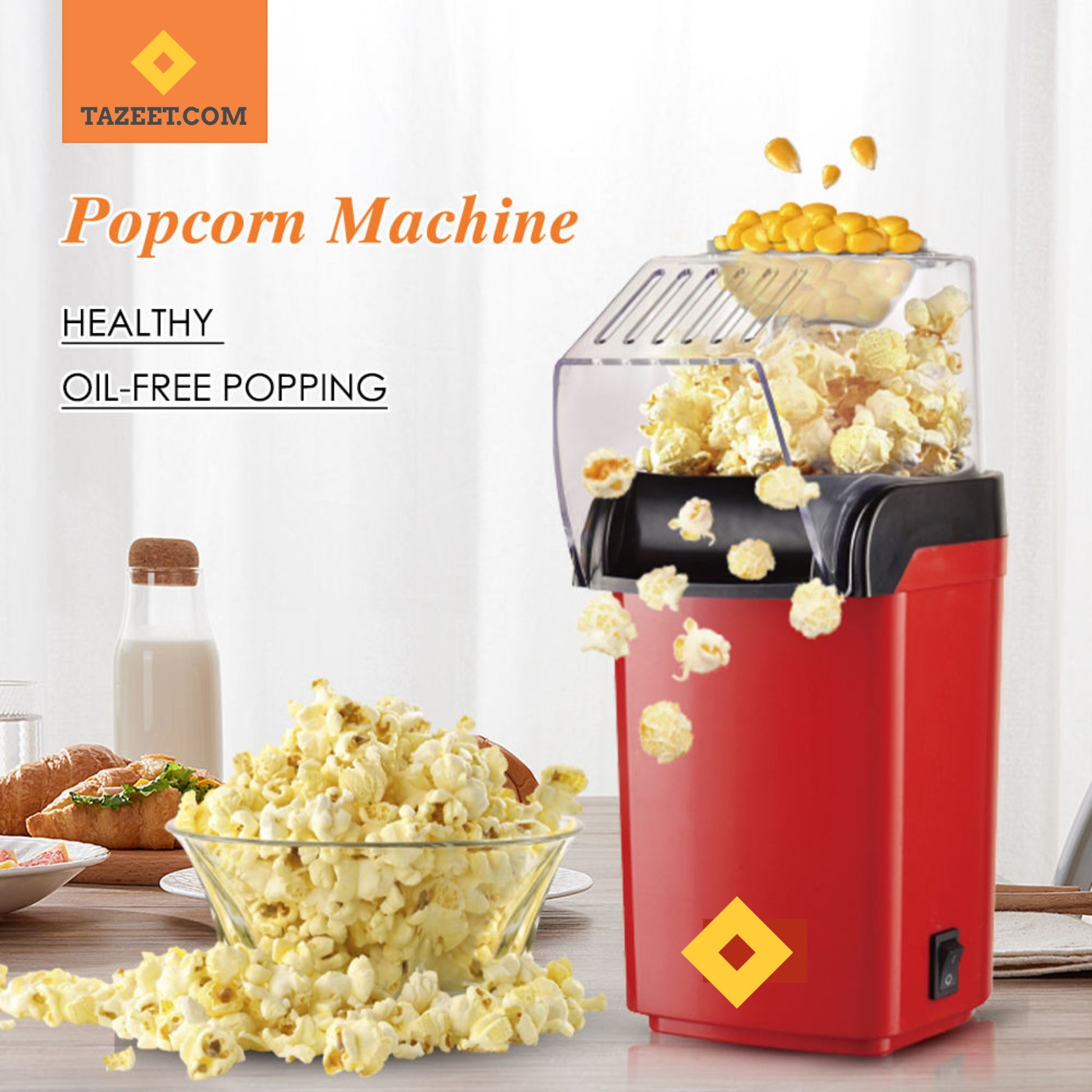 Tazeet Portable Popcorn Maker Machine - Lightweight, User - Friendly, and Oil - Free | Available Across UAE - Tazeet.com