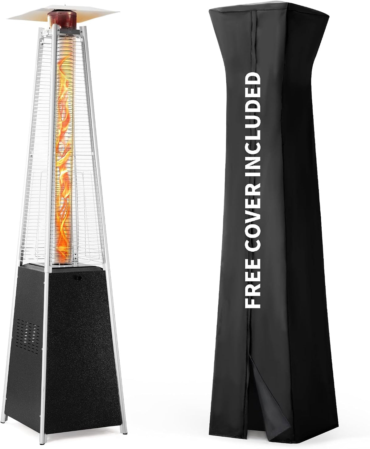 TAZEET pyramid propane patio heater with protective cover — main product view