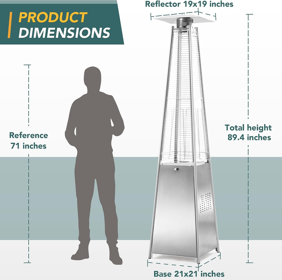 TAZEET pyramid propane patio heater with protective cover — gallery view 27