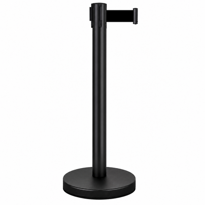Retractable Queue Barrier Stanchion – 2M Black Belt Crowd Control Post