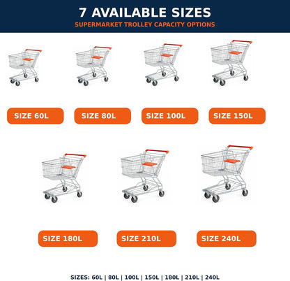 TAZEET metal shopping trolley capacity options from 60 L to 240 L