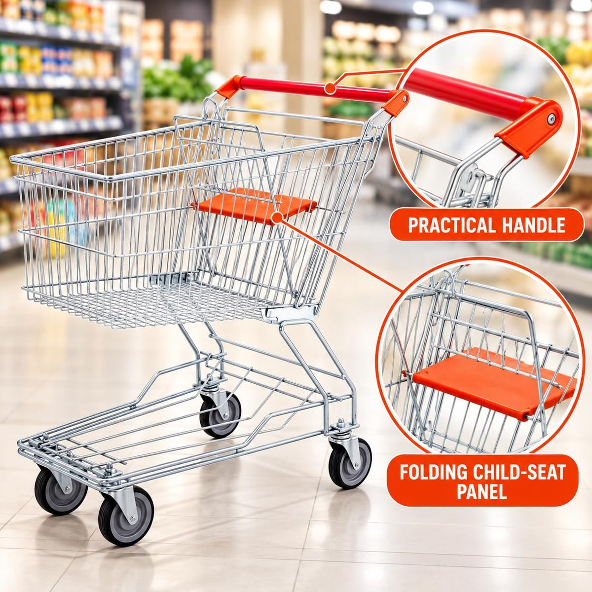 TAZEET metal shopping trolley handle and folding upper panel