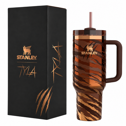 Stanley Quencher H2.0 FlowState tumbler 40 oz in Tyla Tiger, stainless steel with handle and straw