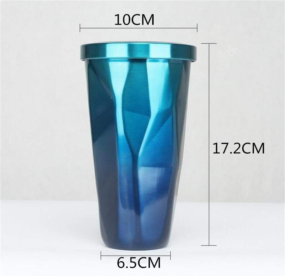 Travel Coffee Cup with Straw Insulated Tumbler Gradient Stainless Steel Mug Office Cold Cup Car Drinking Cups Water Bottle 16oz/473ml - Tazeet.com