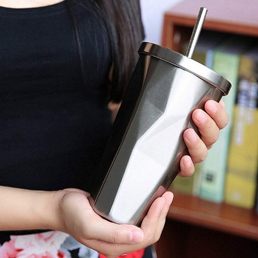 Travel Coffee Cup with Straw Insulated Tumbler Gradient Stainless Steel Mug Office Cold Cup Car Drinking Cups Water Bottle 16oz/473ml - Tazeet.com