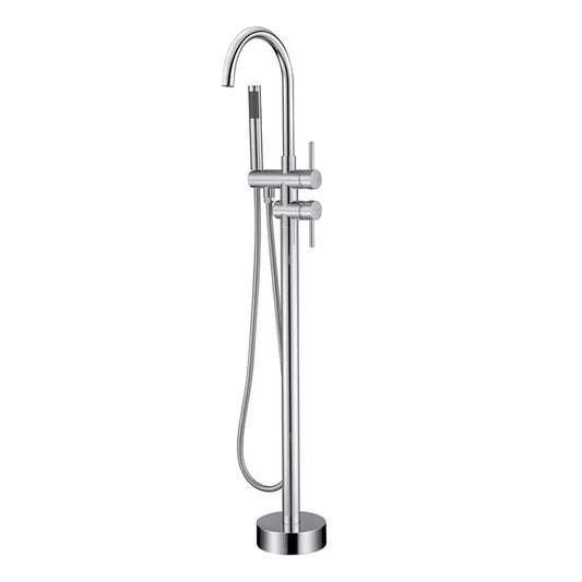 Freestanding Bathtub Faucet Tub Filler - Chrome Floor Mounted Brass Faucet with Handheld Shower - image 2