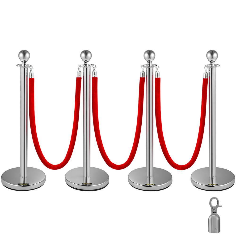 TAZEET Gold & Silver Queue Barrier Posts with 1.5M Red Velvet Rope – Stainless Steel Stanchion Rope Divider (2PCS Set) – Luxury Crowd Control for Hotels, Events & VIP Areas UAE