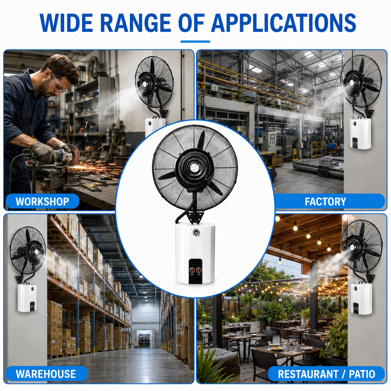 Wall-mounted misting fan with 12 L water tank by TAZEET
